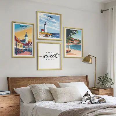 Set di 4 quadri raffiguranti le città polacche di Ustka, Tarnów e Sopot