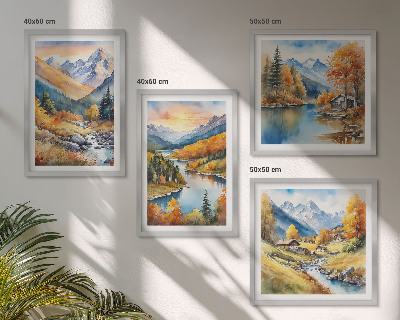 Polittico con cornice Paesaggio montano con un fiume