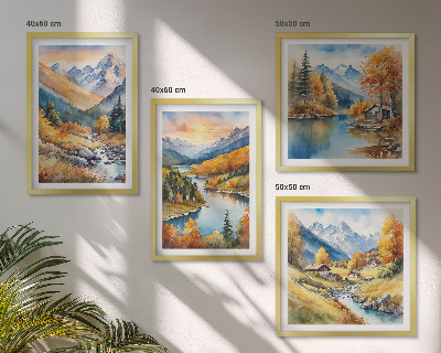 Polittico con cornice Paesaggio montano con un fiume