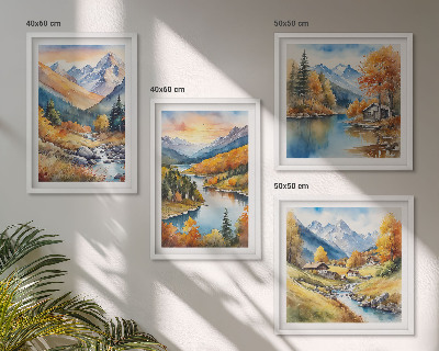 Polittico con cornice Paesaggio montano con un fiume