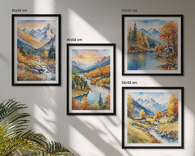 Polittico con cornice Paesaggio montano con un fiume