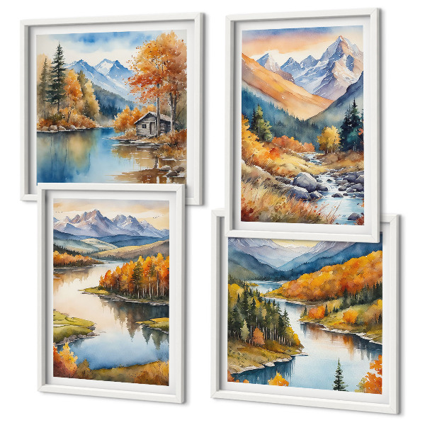 Galleria a parete viste sulle montagne fiume autunnale