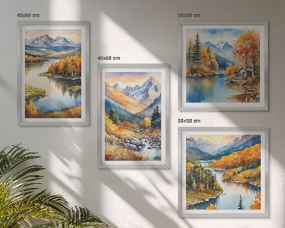 Galleria a parete viste sulle montagne fiume autunnale
