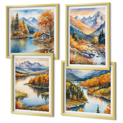 Galleria a parete viste sulle montagne fiume autunnale