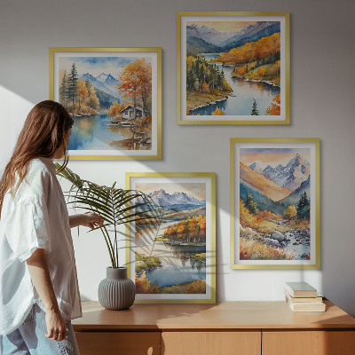 Galleria a parete viste sulle montagne fiume autunnale