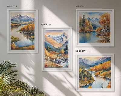 Galleria a parete viste sulle montagne fiume autunnale