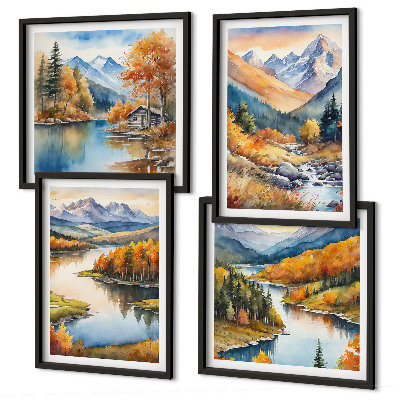 Galleria a parete viste sulle montagne fiume autunnale