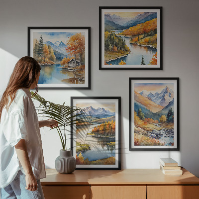 Galleria a parete viste sulle montagne fiume autunnale