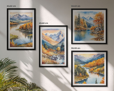 Galleria a parete viste sulle montagne fiume autunnale