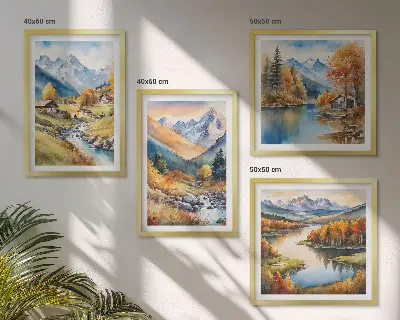 Paesaggi autunnali della natura polittico con cornice