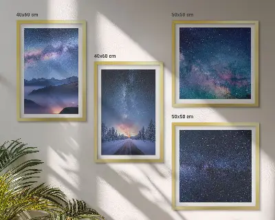 Galleria a parete con cielo notturno, montagne e paesaggio invernale