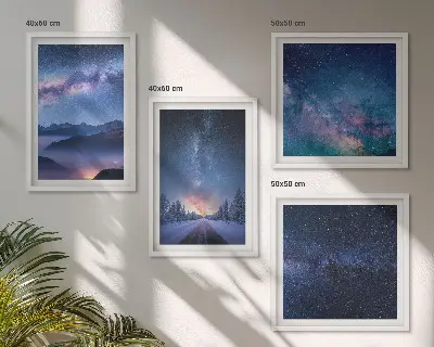 Galleria a parete con cielo notturno, montagne e paesaggio invernale