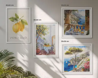 Galleria a parete con vedute dell'architettura dei limoni di Positano