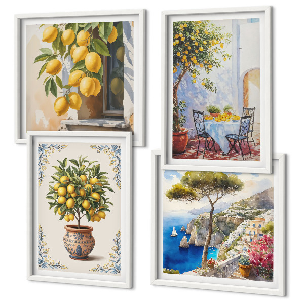 Composizione di 4 quadri Alberi di limoni al sole