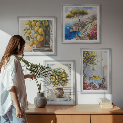 Composizione di 4 quadri Alberi di limoni al sole