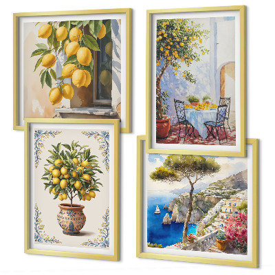 Composizione di 4 quadri Alberi di limoni al sole