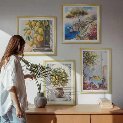 Composizione di 4 quadri Alberi di limoni al sole