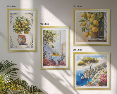 Composizione di 4 quadri Alberi di limoni al sole
