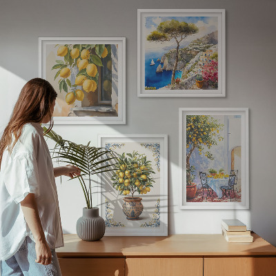 Composizione di 4 quadri Alberi di limoni al sole