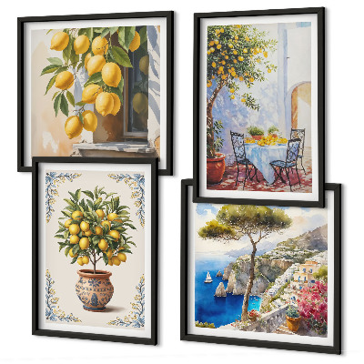 Composizione di 4 quadri Alberi di limoni al sole