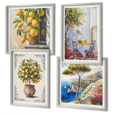 Composizione di 4 quadri Alberi di limoni al sole