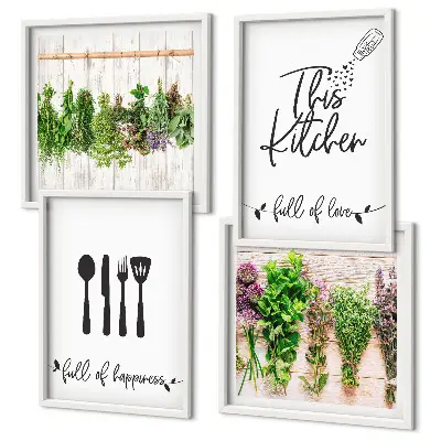 Polittico con cornice con iscrizioni di piante ed erbe aromatiche da cucina
