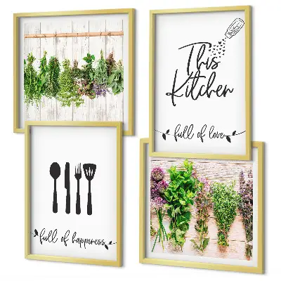 Polittico con cornice con iscrizioni di piante ed erbe aromatiche da cucina