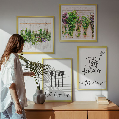 Polittico con cornice iscrizioni di piante ed erbe aromatiche da cucina