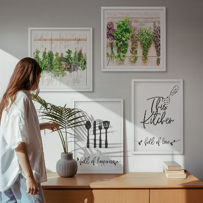 Polittico con cornice iscrizioni di piante ed erbe aromatiche da cucina