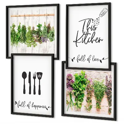 Polittico con cornice con iscrizioni di piante ed erbe aromatiche da cucina