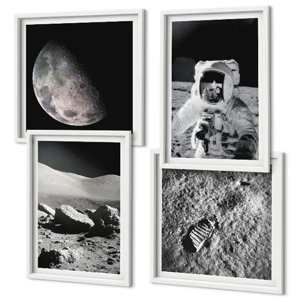 Impronta di astronauta sulla Luna composizione di 4 quadri