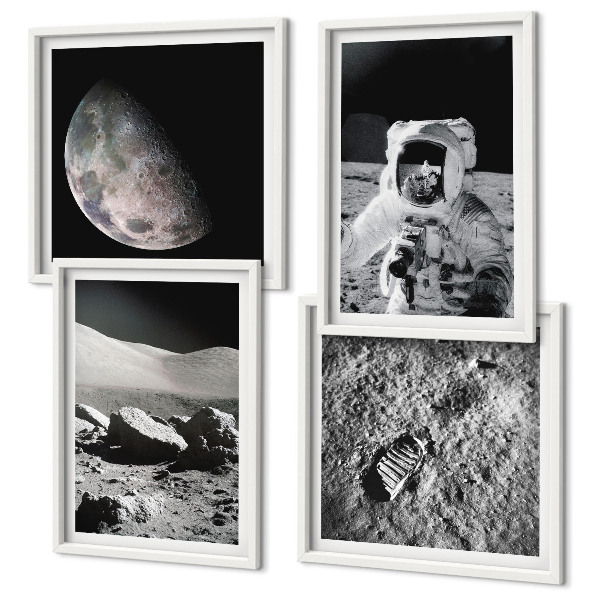 Composizione di 4 quadri Impronta di astronauta sulla Luna