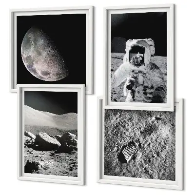 Impronta di astronauta sulla Luna composizione di 4 quadri