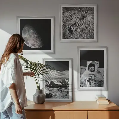 Impronta di astronauta sulla Luna composizione di 4 quadri