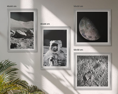 Composizione di 4 quadri Impronta di astronauta sulla Luna