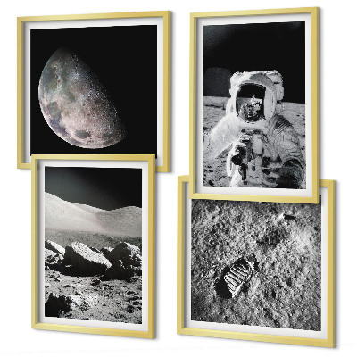 Composizione di 4 quadri Impronta di astronauta sulla Luna