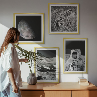 Composizione di 4 quadri Impronta di astronauta sulla Luna