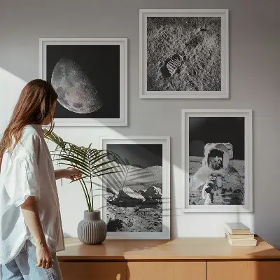 Impronta di astronauta sulla Luna composizione di 4 quadri