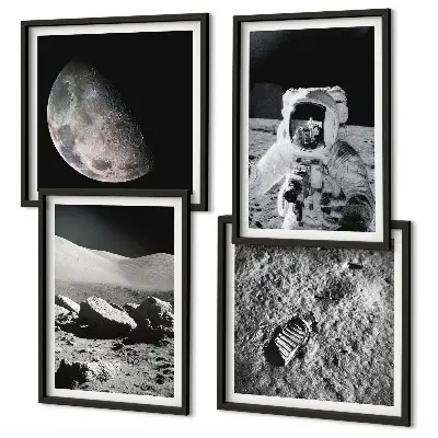 Impronta di astronauta sulla Luna composizione di 4 quadri