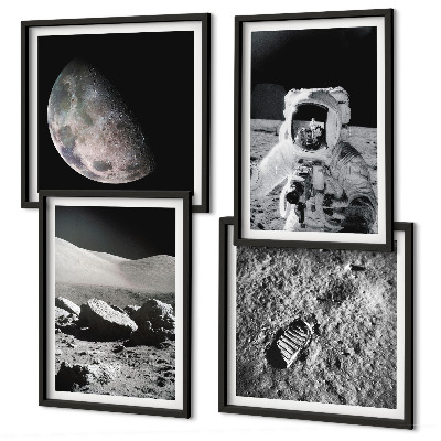 Composizione di 4 quadri Impronta di astronauta sulla Luna