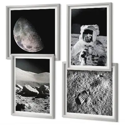 Impronta di astronauta sulla Luna composizione di 4 quadri