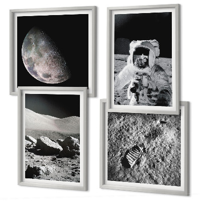 Composizione di 4 quadri Impronta di astronauta sulla Luna
