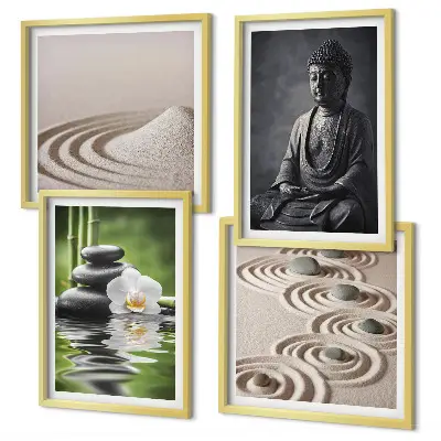 Buddha in relax sulla spiaggia quadro con polittico incorniciato