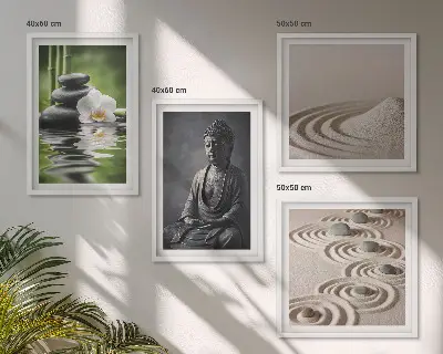 Buddha in relax sulla spiaggia quadro con polittico incorniciato