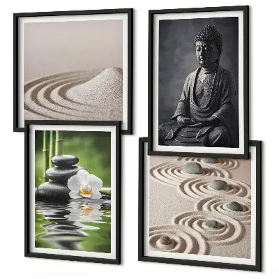 Buddha in relax sulla spiaggia quadro con polittico incorniciato