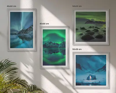 Paesaggio invernale con aurora boreale composizione di 4 quadri