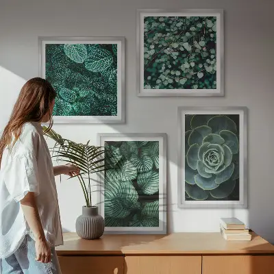 Foglie verdi succulente composizione di 4 quadri