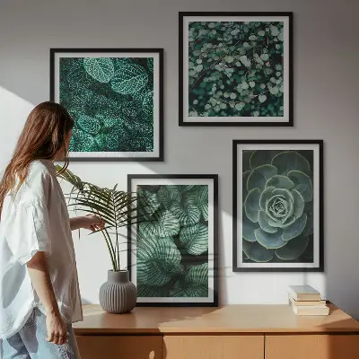 Foglie verdi succulente composizione di 4 quadri