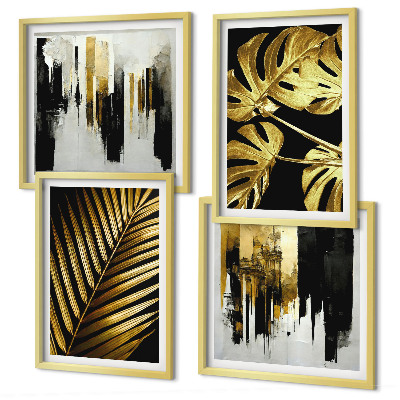 Polittico con cornice Foglie di palma Monstera astratte
