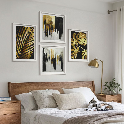 Polittico con cornice Foglie di palma Monstera astratte